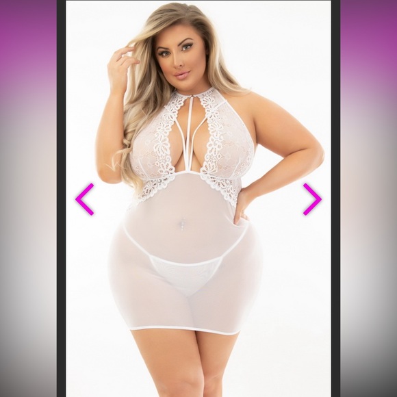 NWT Plus Size 3X Escante White Sweet Seduction Lace Chemise - Picture 1 of 6
